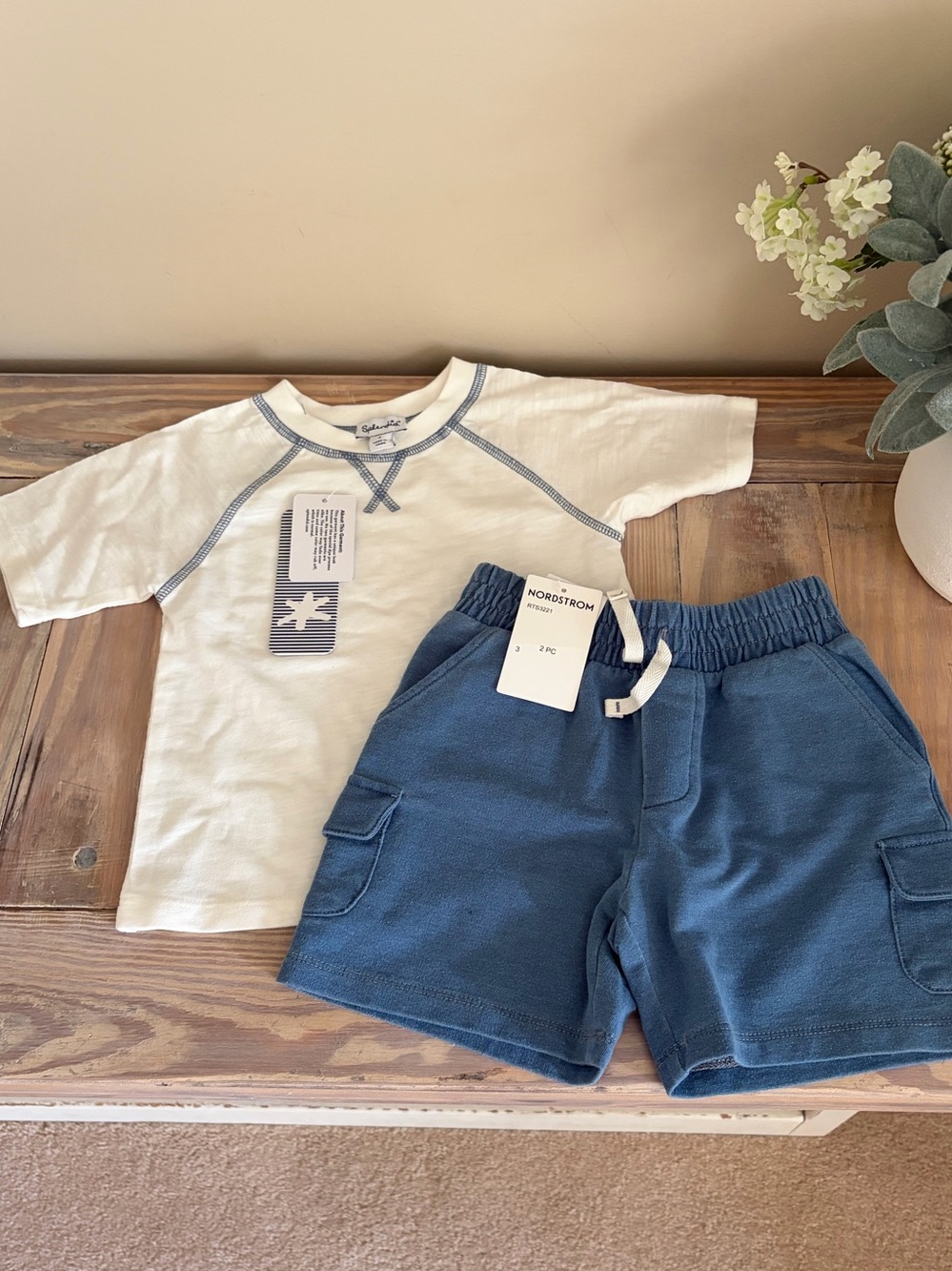 Splendid White Raglan Tee with Blue Cargo Shorts Set ☀️🆕